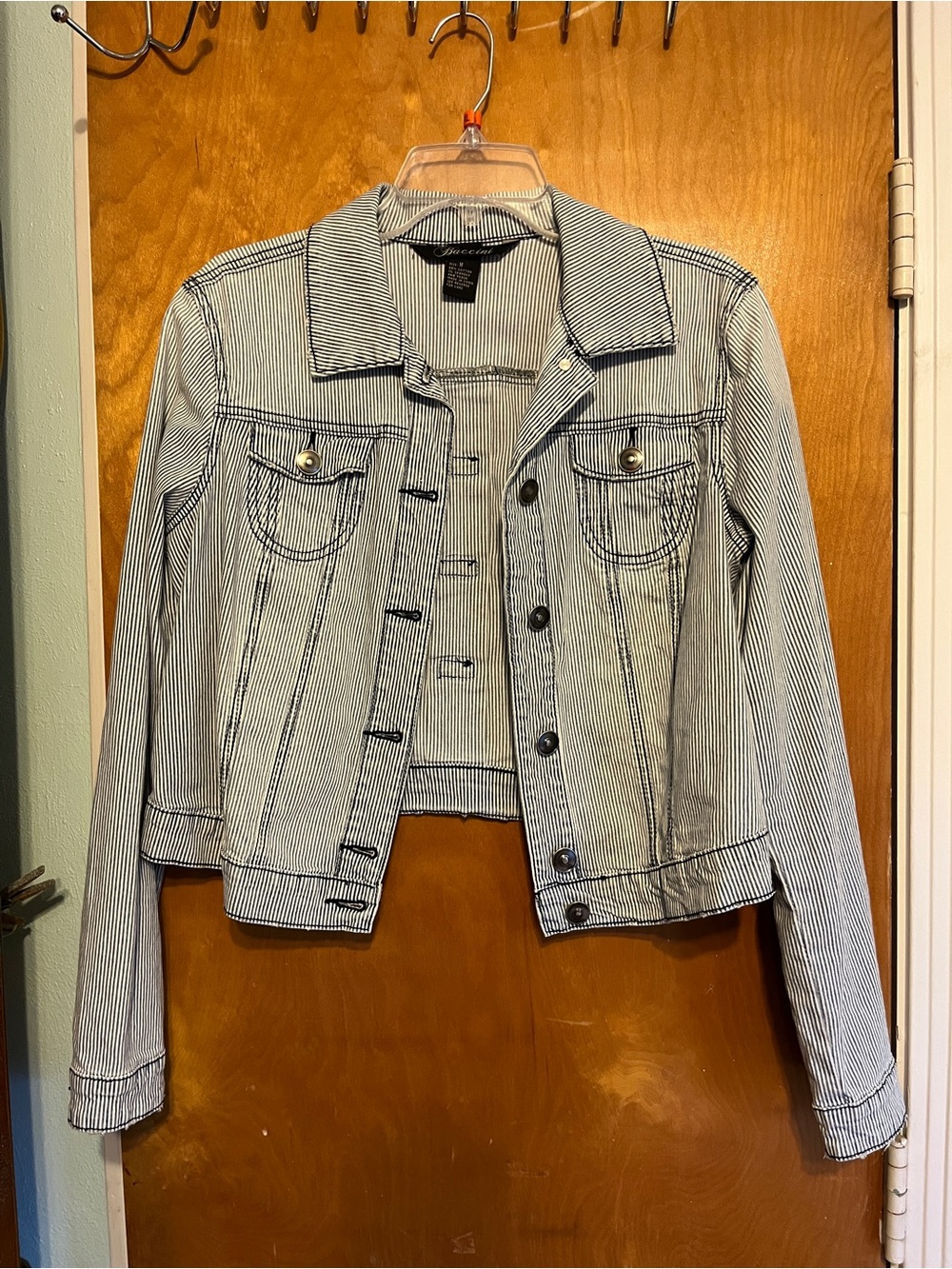 Baccini Striped Denim Jacket - White & Navy Medium